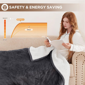 Westinghouse heated throw highlighting six adjustable heat levels for customization.