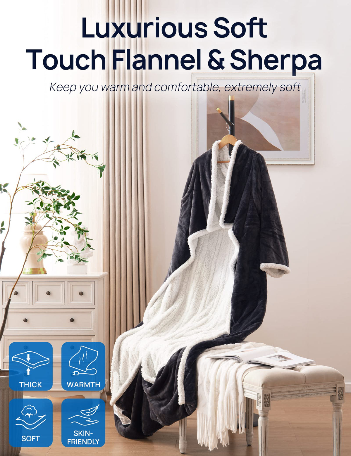 Westinghouse Snuggle Throw features plush Sherpa interior for soft warmth