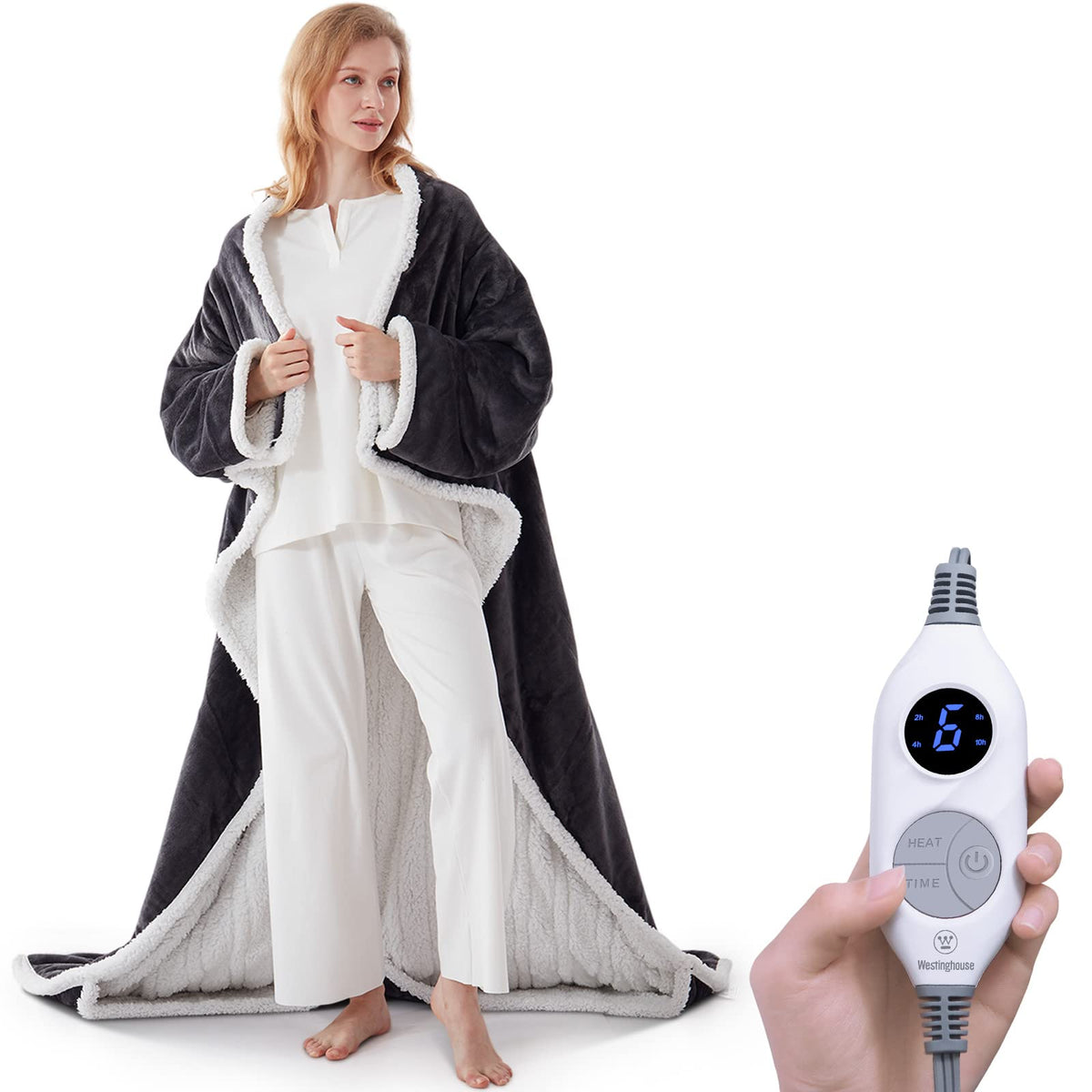 Westinghouse Snuggle Throw with sleeves design for cozy, hands-free warmth while watching TV