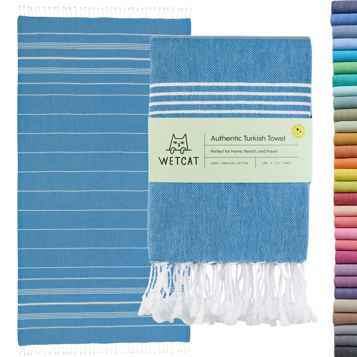 WETCAT Turkish Beach Towel Oversized blue ideal for travel and sunbathing.