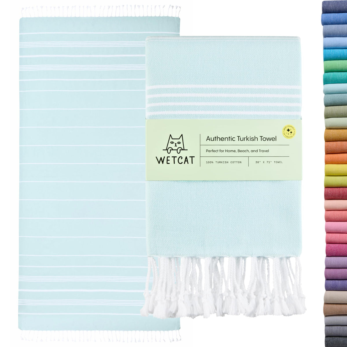 WETCAT Turkish towel folded for travel, compact and lightweight.