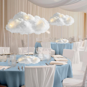 Wettarn artificial cloud LED table centerpiece assembly for a dreamy, reusable party focal point.