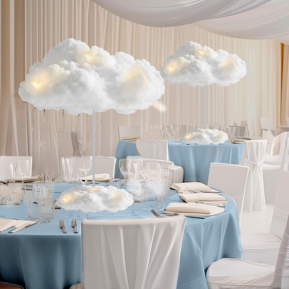 Wettarn artificial cloud LED table centerpiece assembly for a dreamy, reusable party focal point.