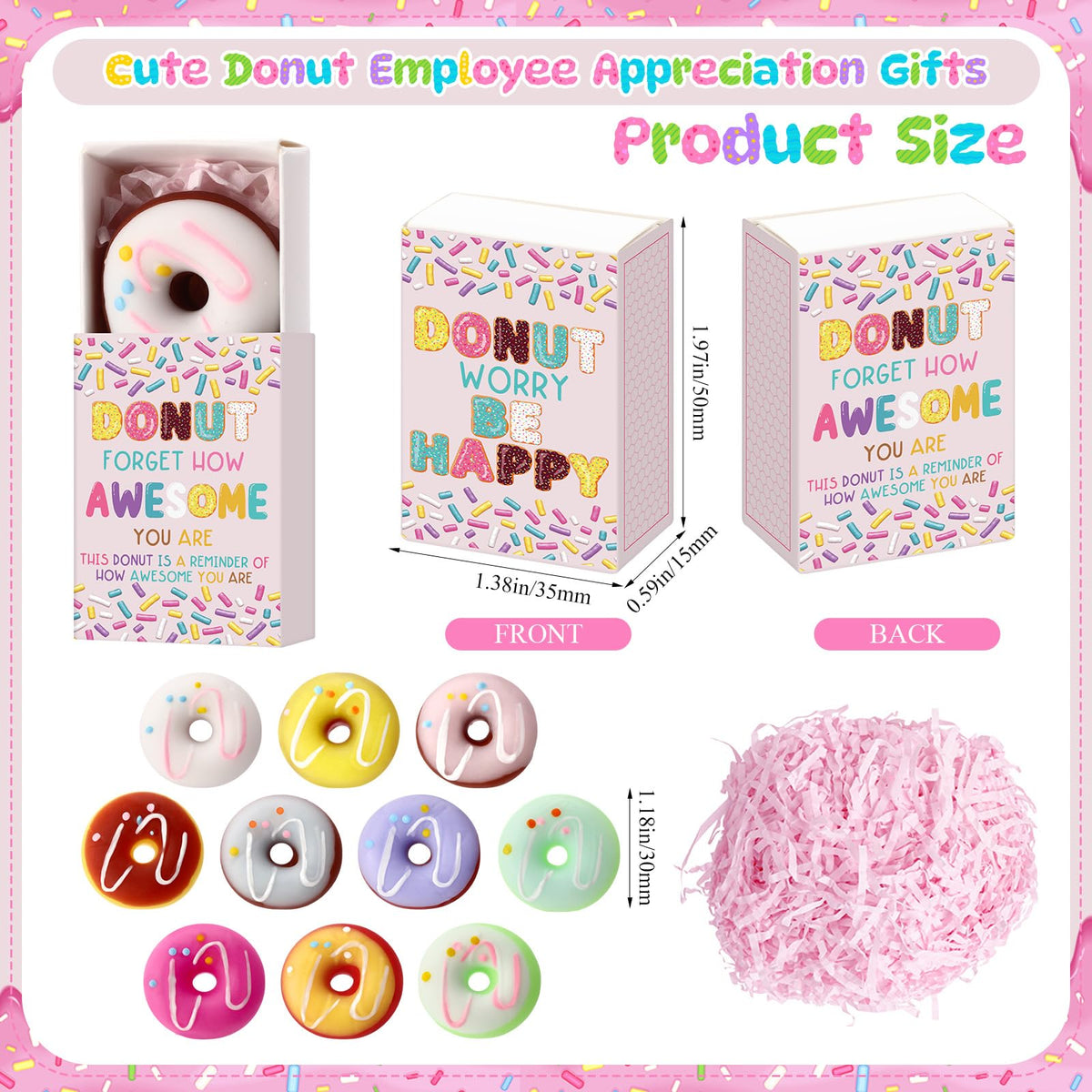 Wettarn gift-box with raffia and donut motif for an appreciation gift.