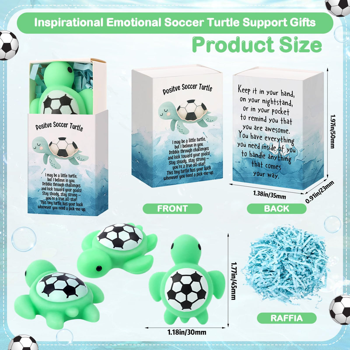 Wettarn gift box with raffia featuring soccer turtle stress ball ready for gifting.