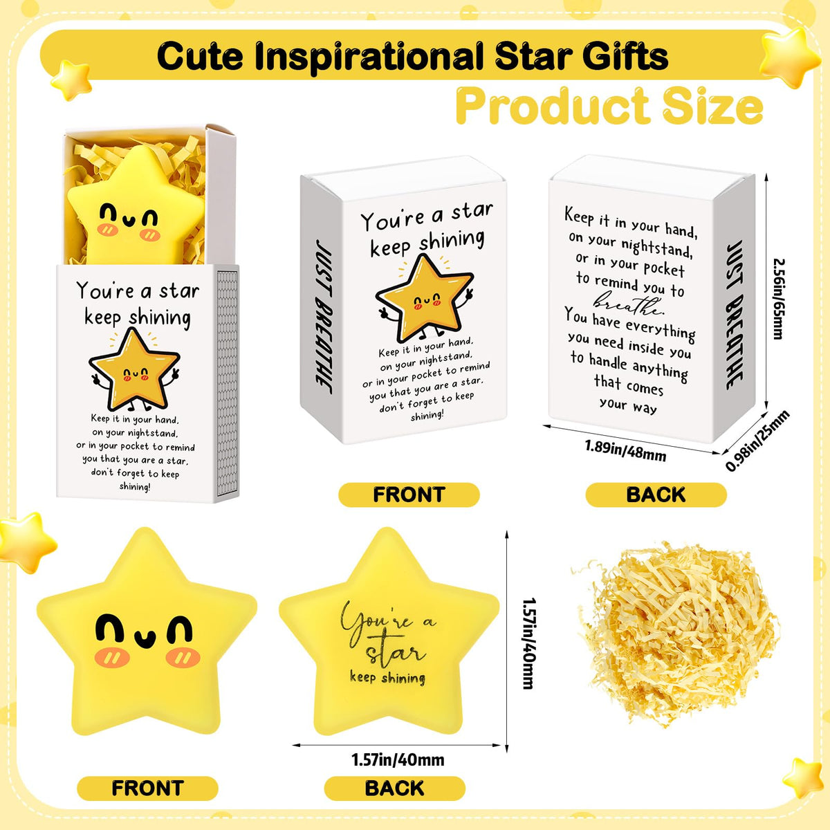 Wettarn star stress ball beside gift box, ready for gifting.