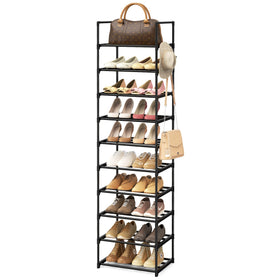 WEXCISE narrow shoe rack 10-tier storage for up to 24 pairs keeps entryways tidy.