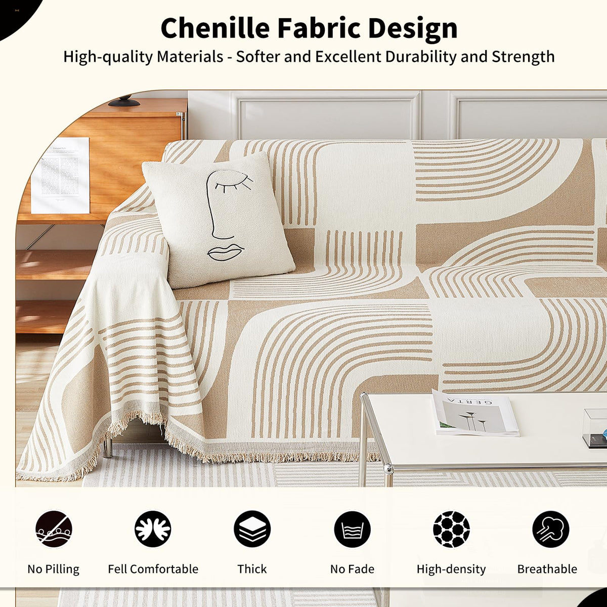 WEYOND Boho couch cover close-up highlights soft chenille texture for luxury comfort.