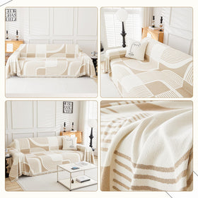 WEYOND Boho couch cover on a sofa demonstrating plush chenille and protection.