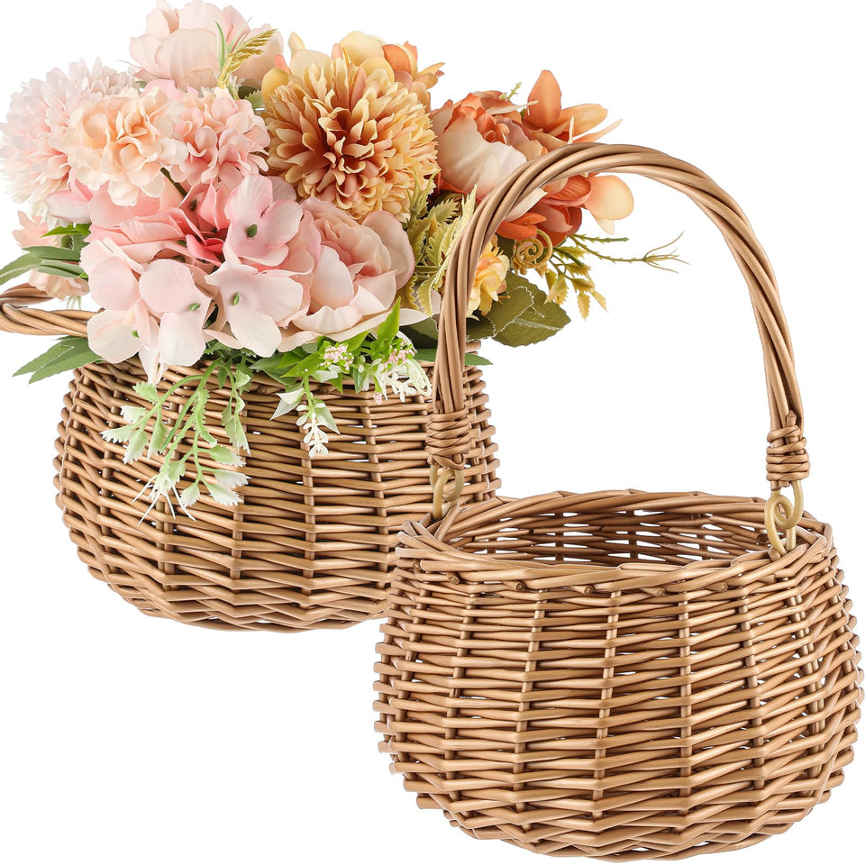 Weysat flower girl basket with handle, rustic wicker for weddings