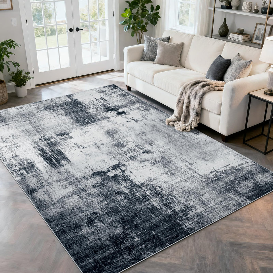 WEZVIX area rug 5x7 with abstract blue-gray pattern for modern living rooms