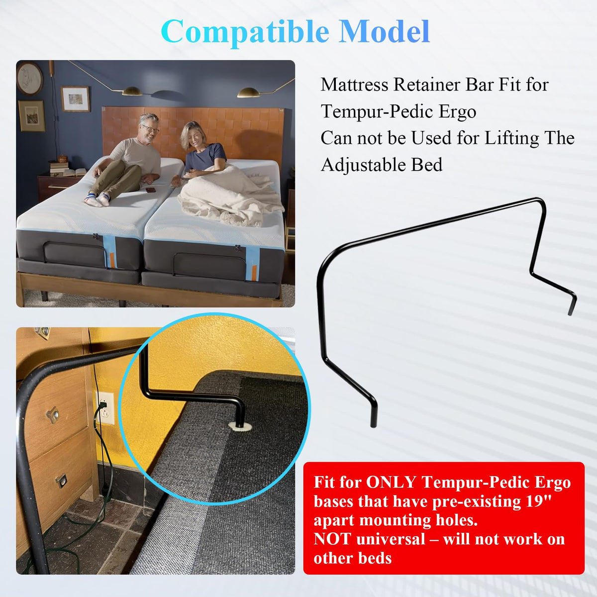 WFCYX Tempur-Pedic Ergo-compatible bar supports stable sleep surface.