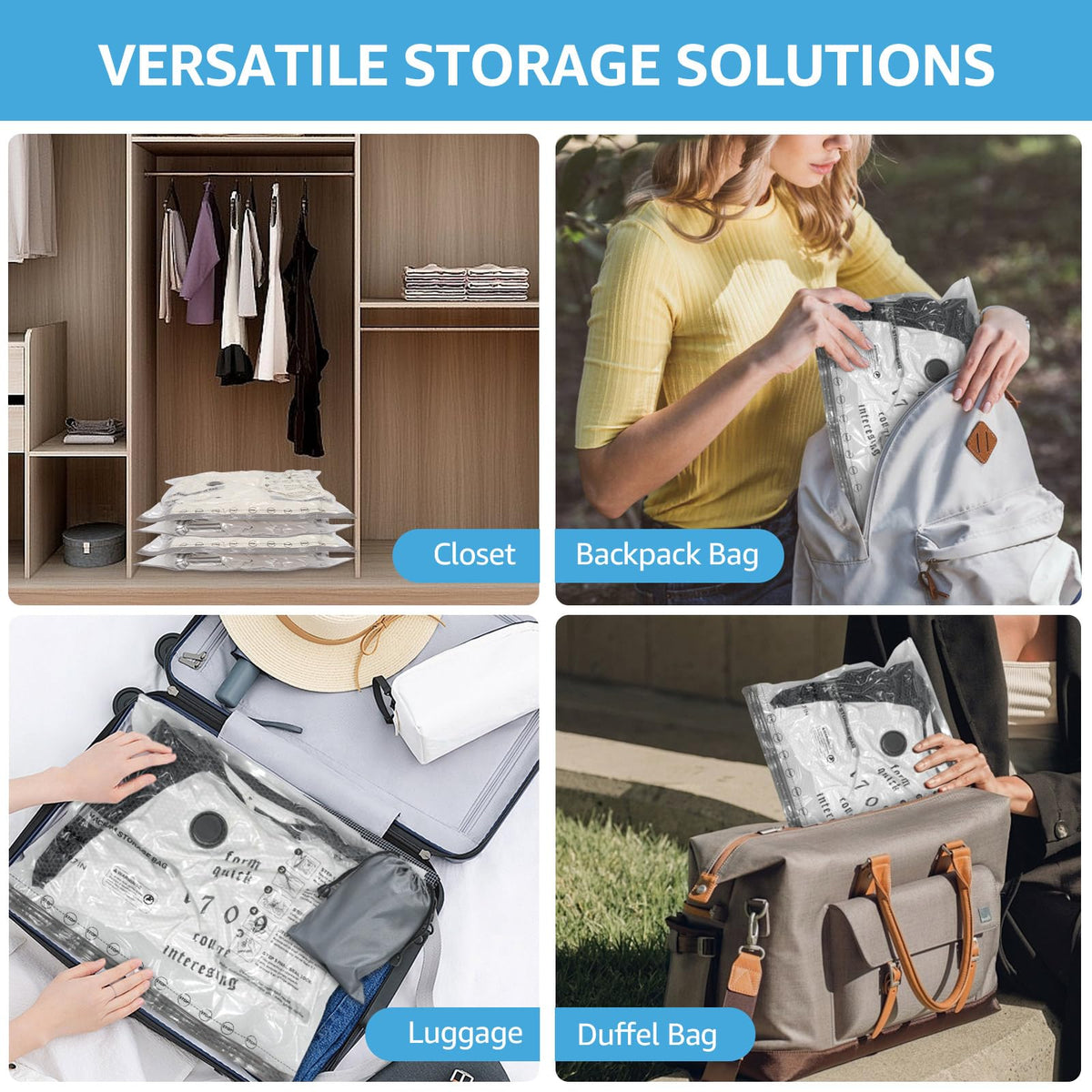 Wfiia complete vacuum-packing kit for closet and luggage organization