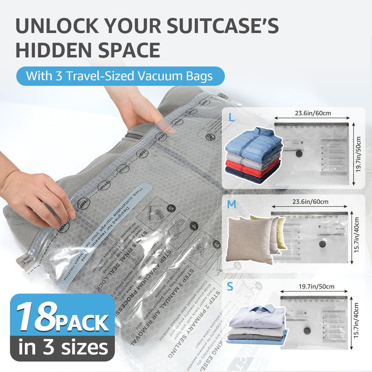 Wfiia side-opening vacuum bags simplify loading garments during travel