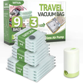 Wfiia travel vacuum bags box front shows 12-pack packaging for easy travel planning.