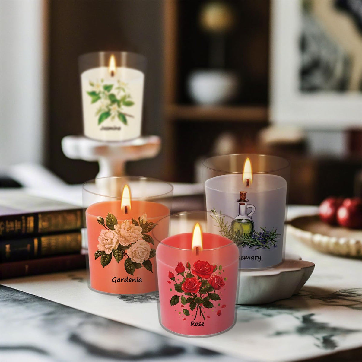Wfmolcand rosemary jar candle evokes herbal freshness for focused study or meditation.