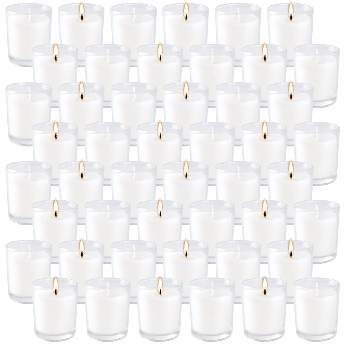Wfmolcand 48 white votive candles in clear glass for versatile lighting.
