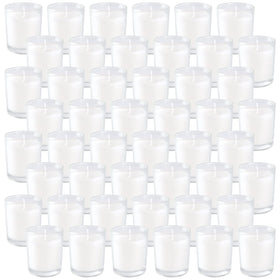 Wfmolcand unscented votive candles in clear glass ideal for weddings.