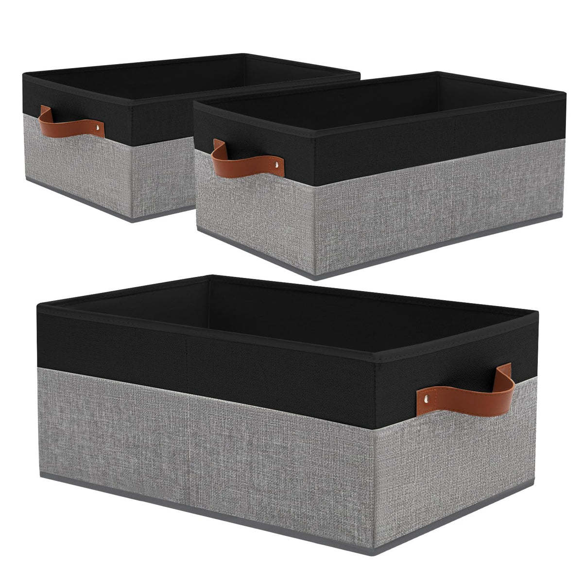 WGGWE closet bins with leather handles on shelf for easy organization