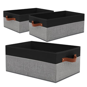 WGGWE closet bins with leather handles on shelf for easy organization