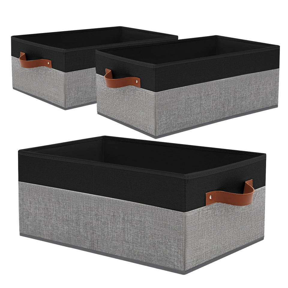 WGGWE closet bins with leather handles on shelf for easy organization