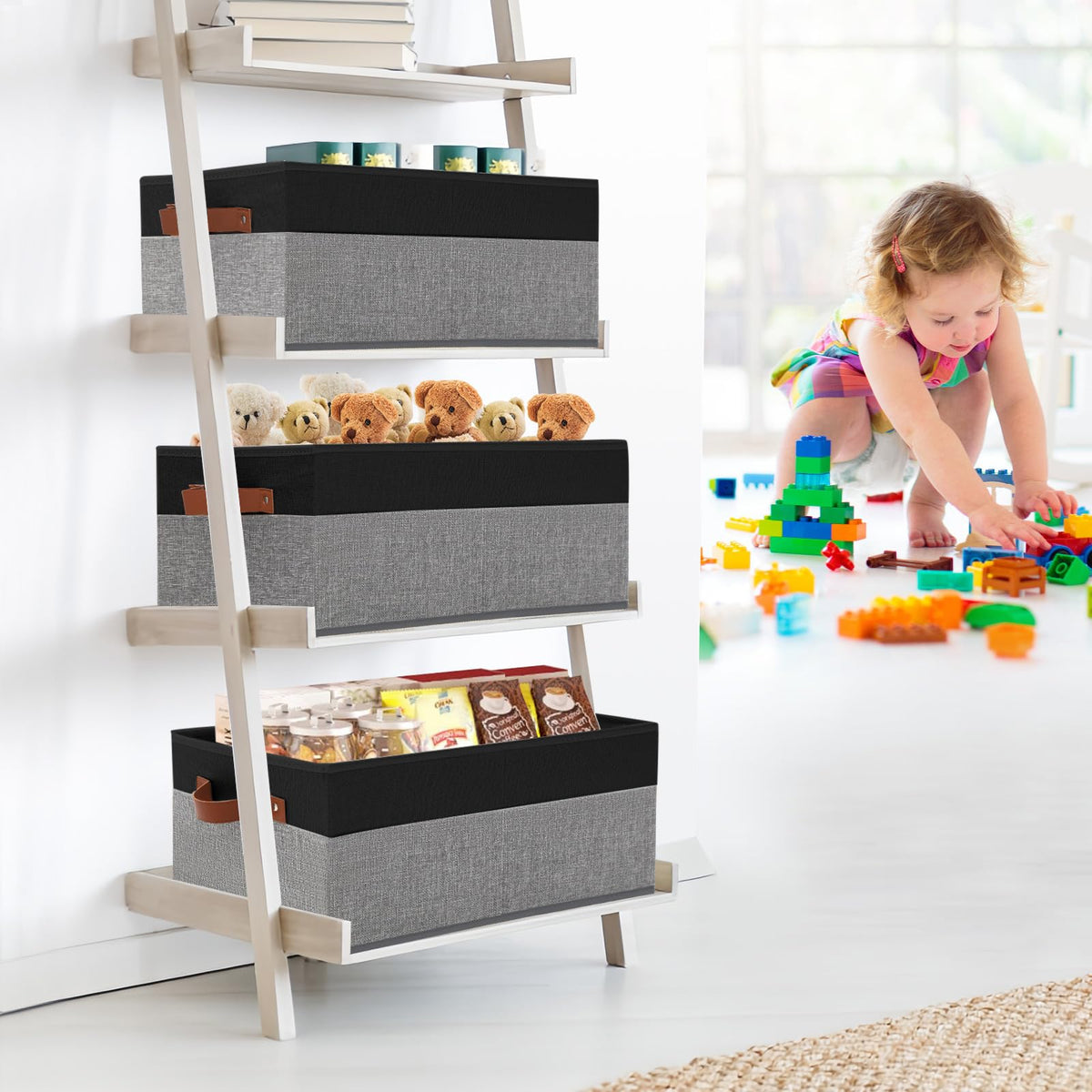 WGGWE closet bin leather-handles close-up highlighting durable, skin-friendly grip