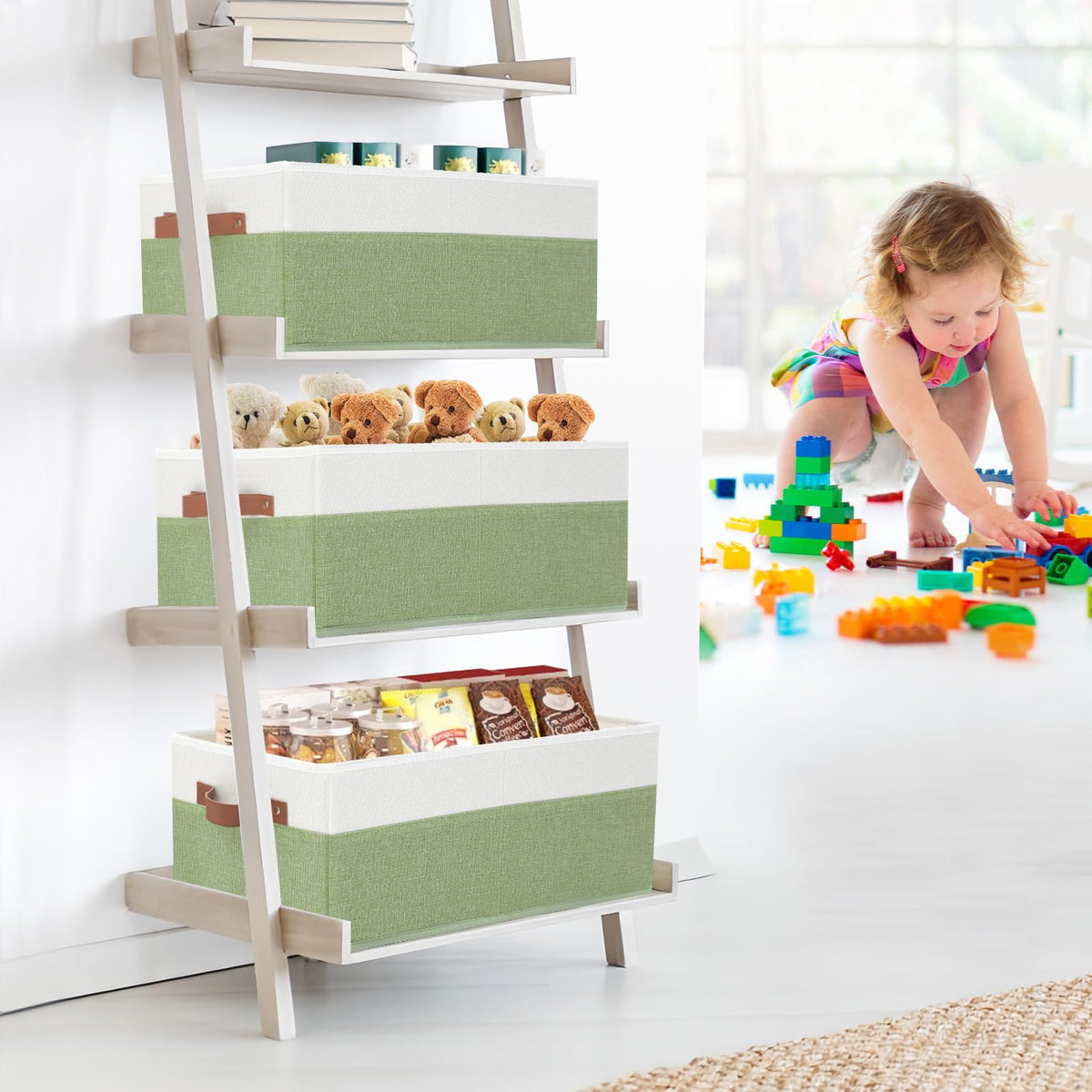 WGGWE green closet bin, front view, keeps clothes organized and accessible.