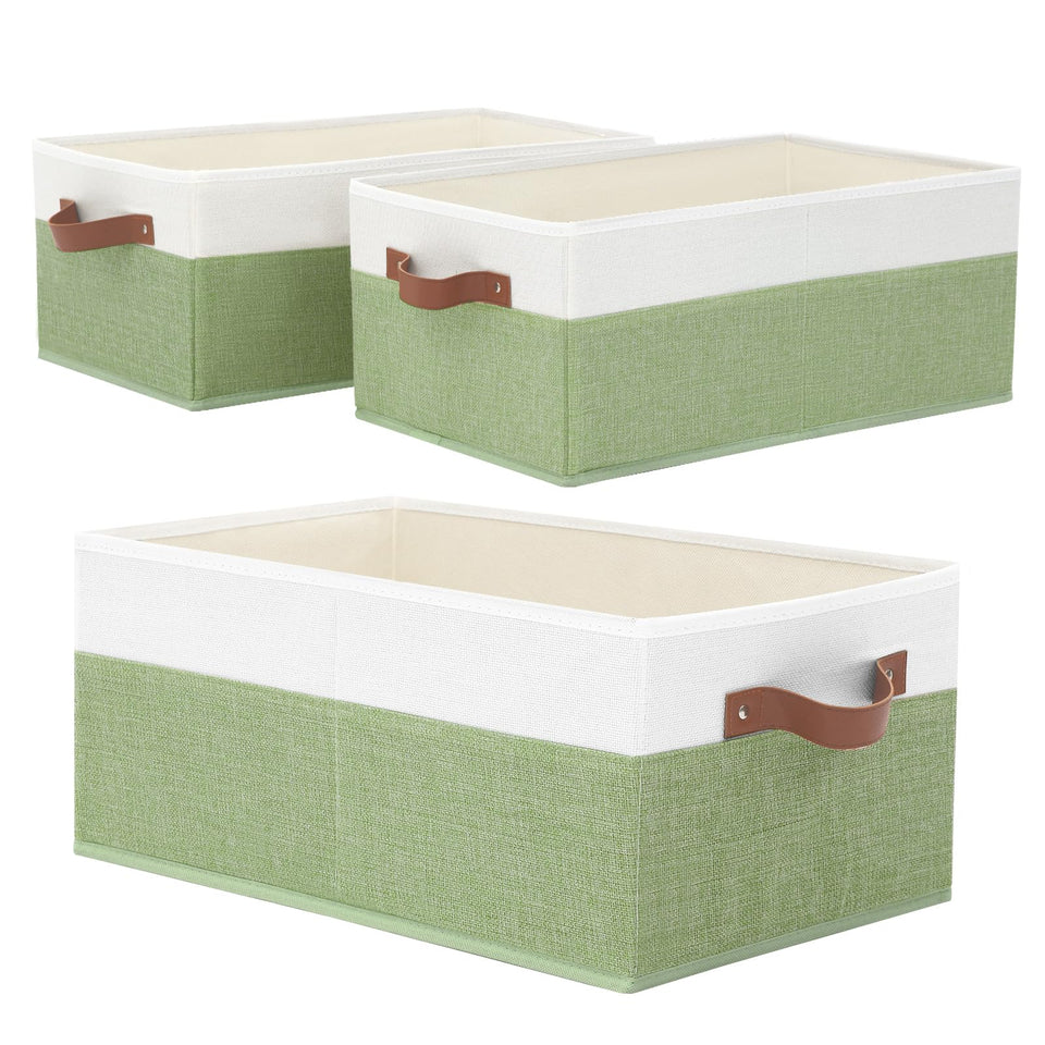 WGGWE 3-pack green closet bin, side view, ideal for tidy shelves.