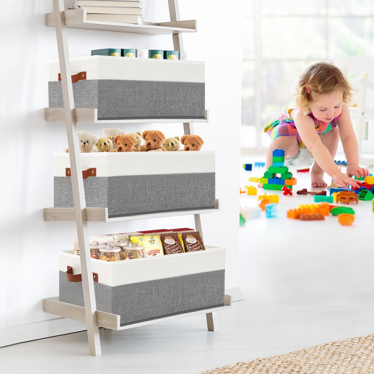WGGWE 3-pack storage bin side view demonstrates stackable design for efficient shelving