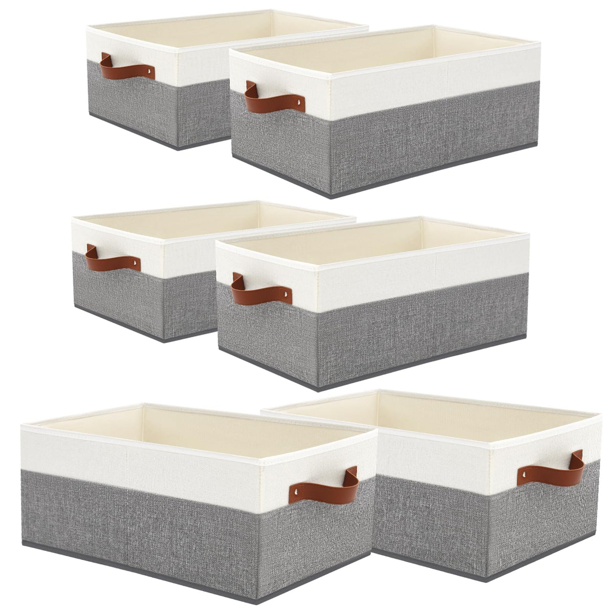 WGGWE 6-pack closet storage bins in grey and white on a shelf for tidy organization