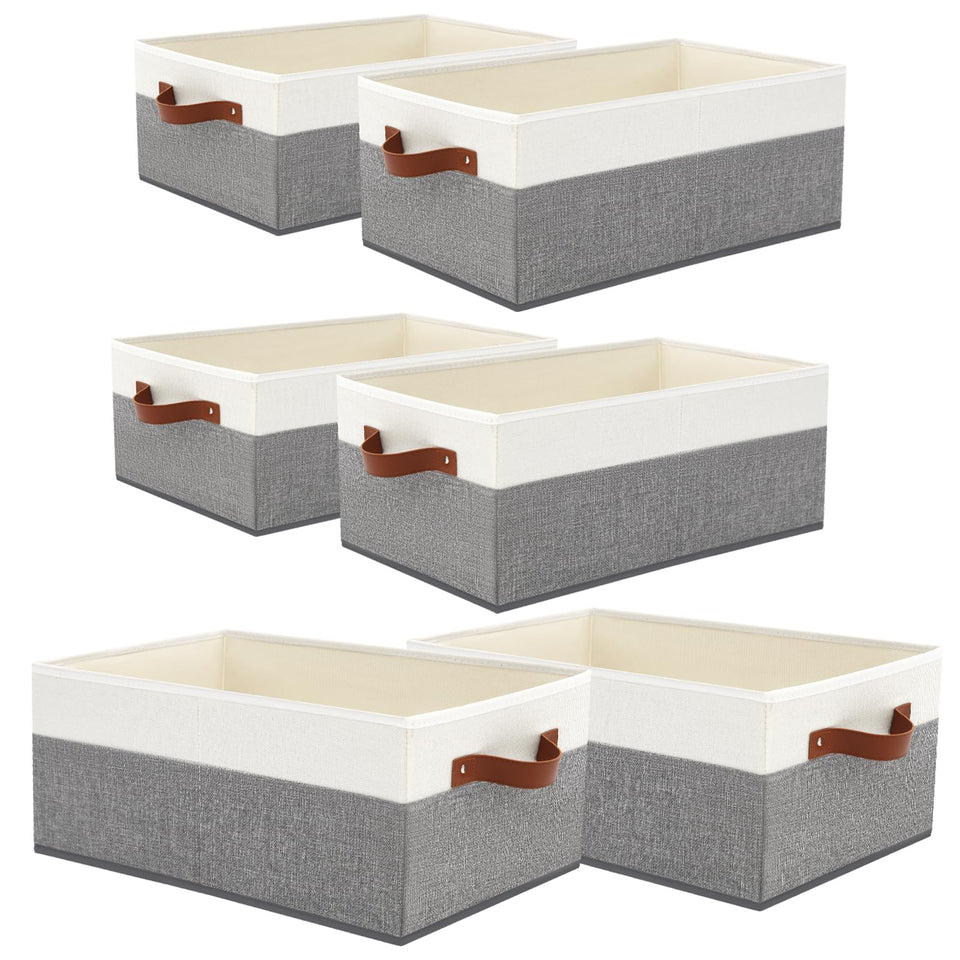 WGGWE 6-pack closet storage bins in grey and white on a shelf for tidy organization