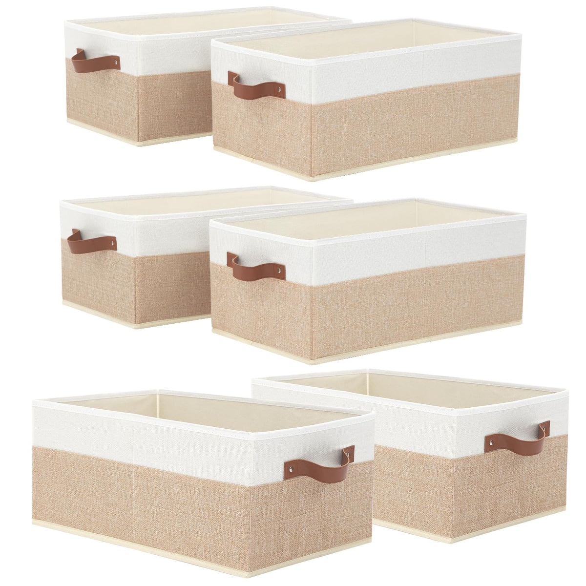 WGGWE 6-pack fabric storage bins in beige and white on a shelf for organized spaces