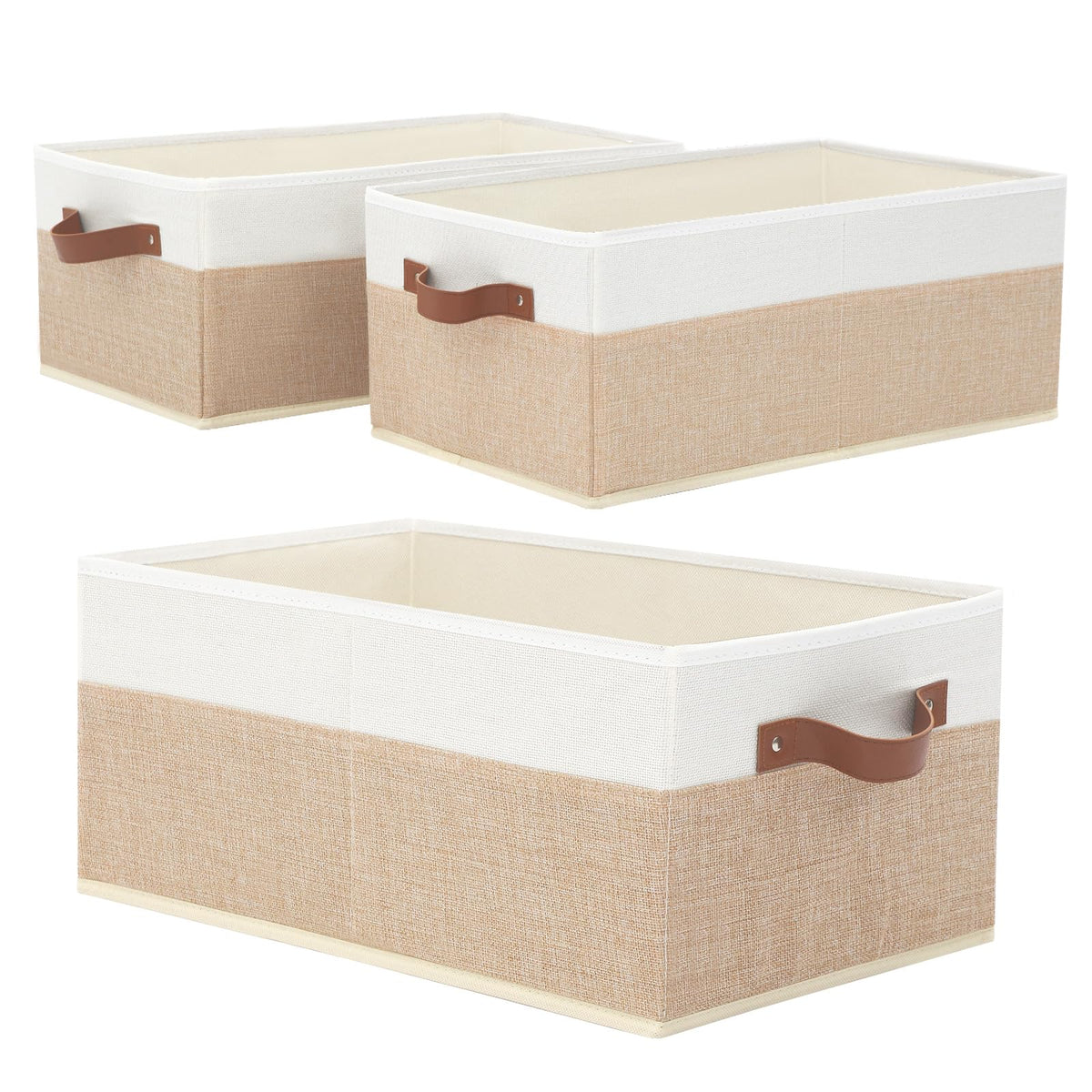 WGGWE beige closet organizer bins, side view showing large capacity for shelves
