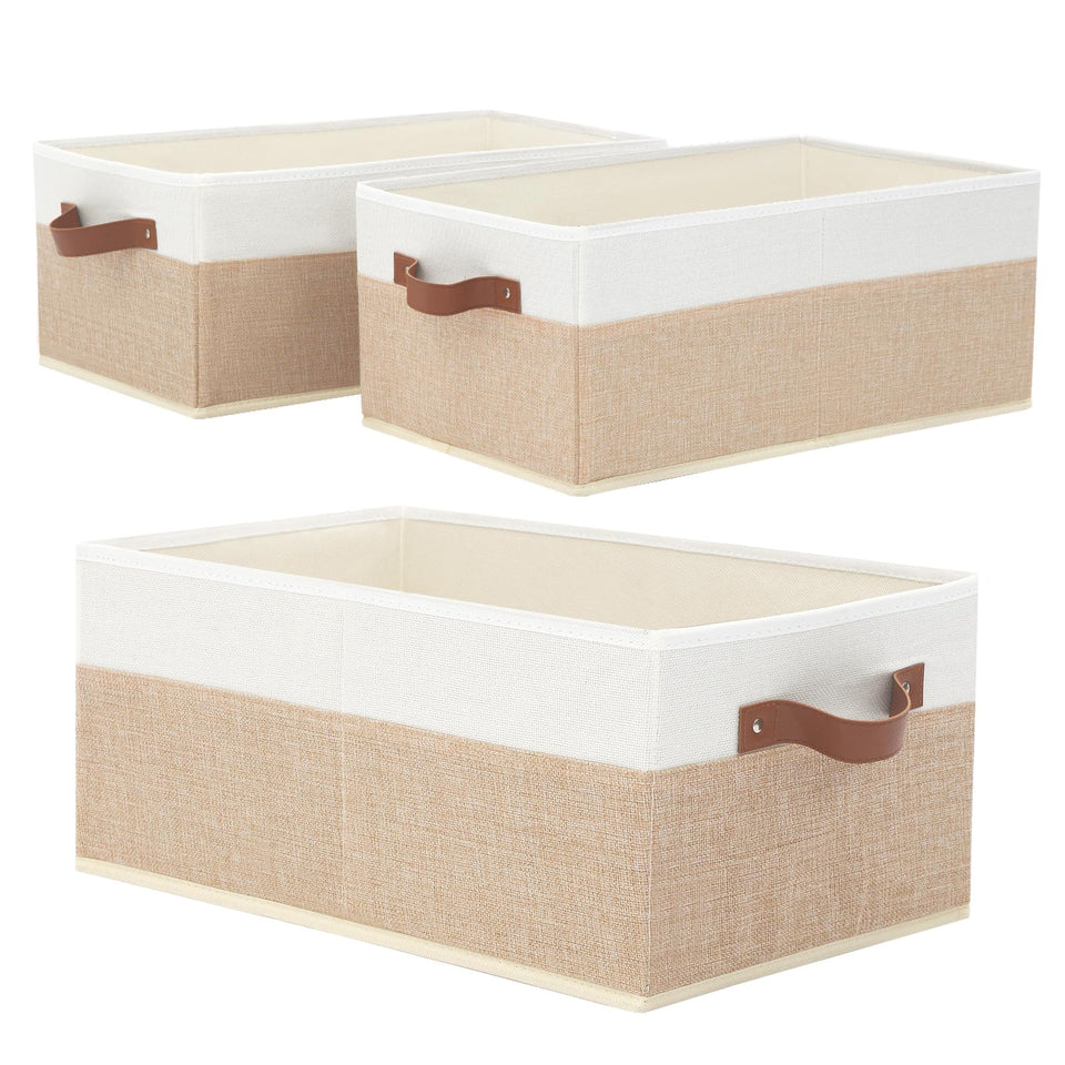 WGGWE beige closet organizer bins, side view showing large capacity for shelves