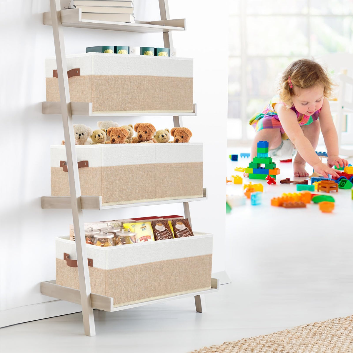 Collapsed WGGWE storage bin folded flat for compact under-bed storage