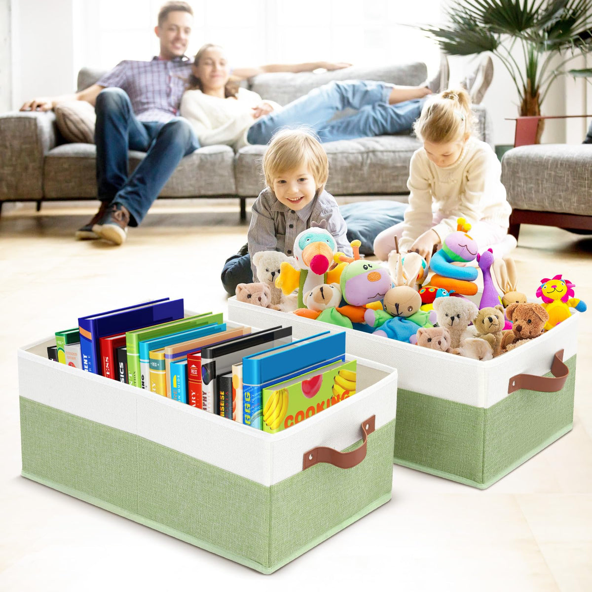 WGGWE multi-purpose bin in green, fits toys, clothes, or linens.