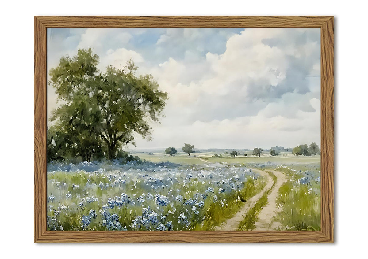 WGTUWY framed canvas art features a country landscape with wildflowers for tranquil decor