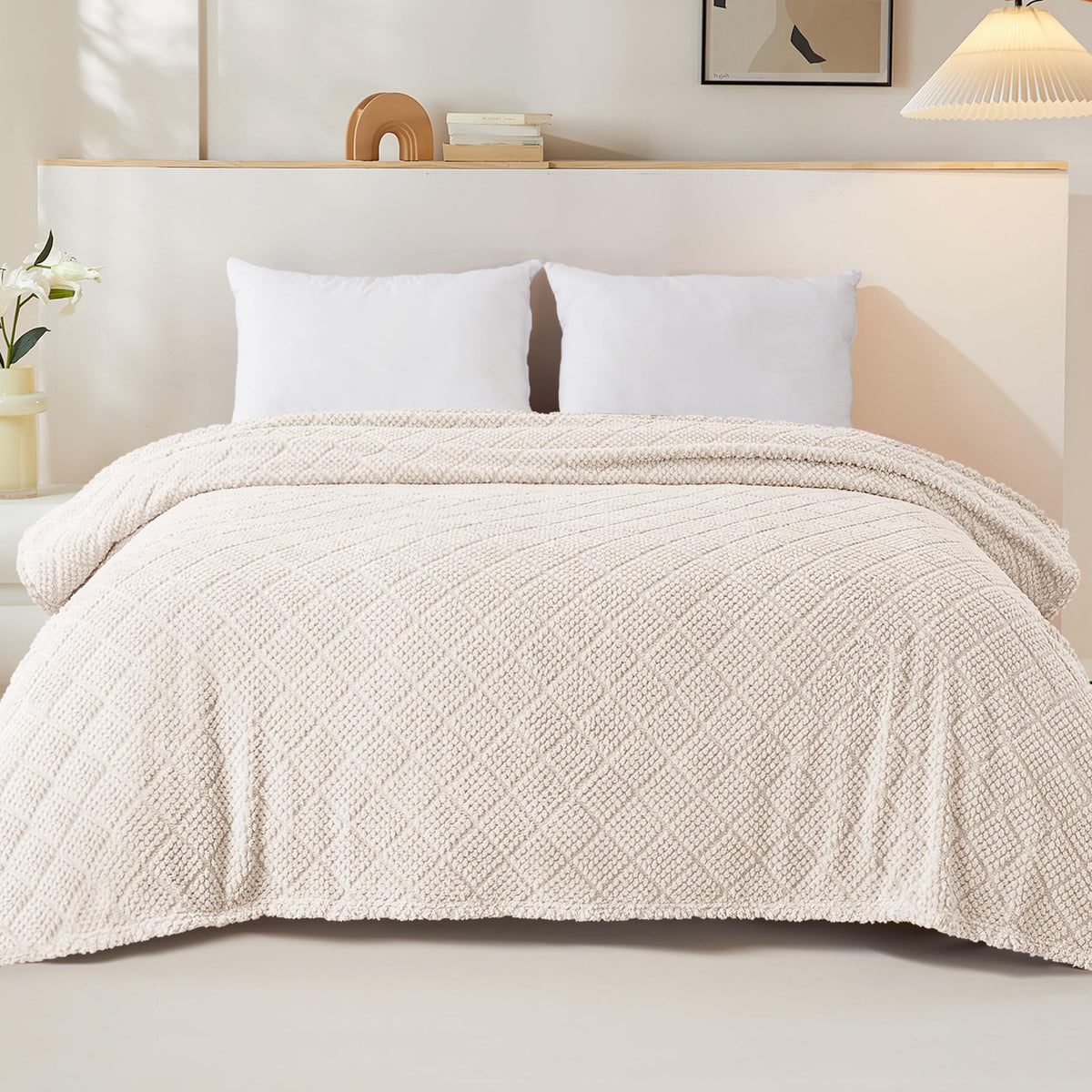 Whale Flotilla fuzzy fleece queen blanket jacquard pattern highlights elegant texture for refined decor