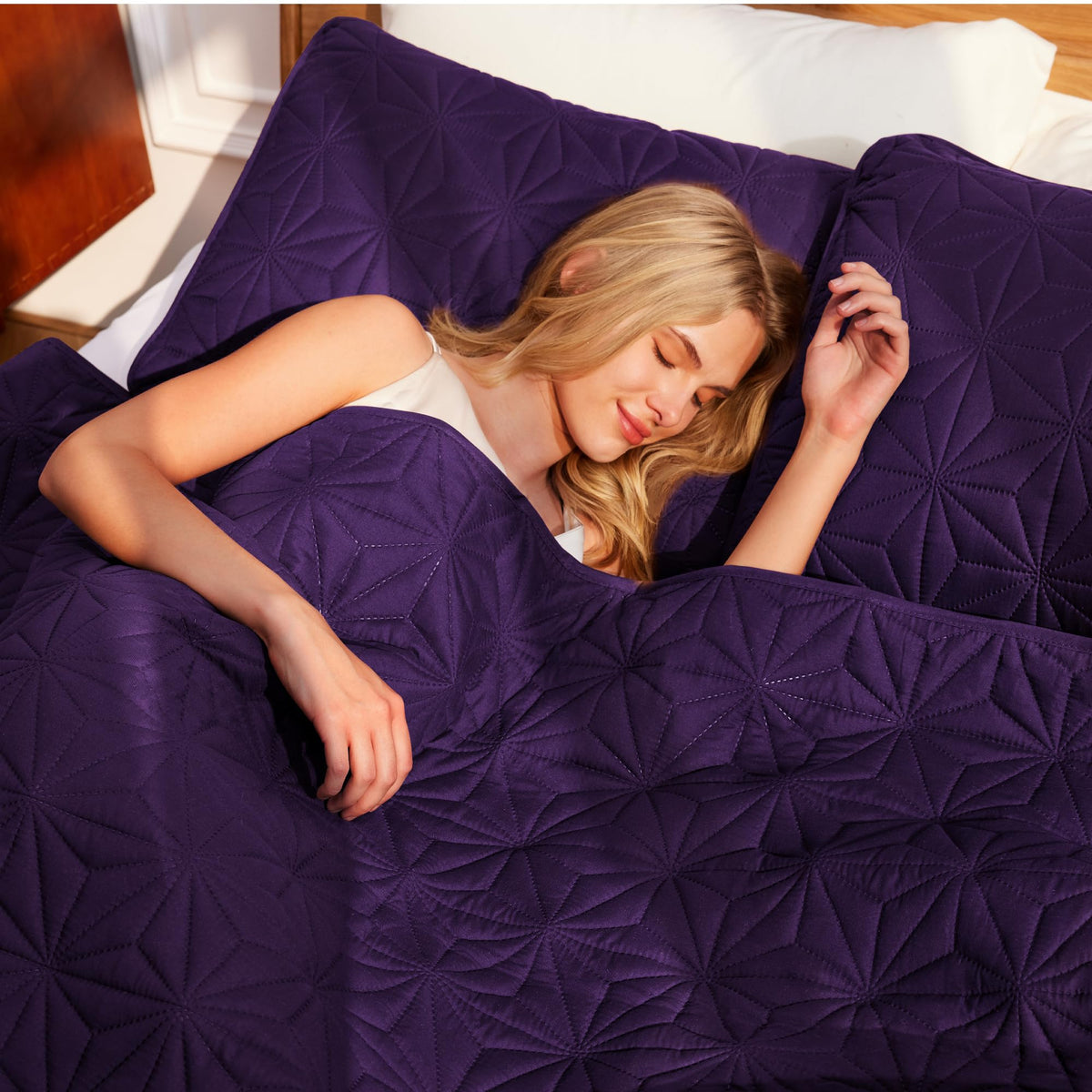 Whale Flotilla geometric star pattern coverlet adds modern style