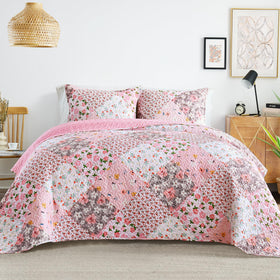 Whale Flotilla patchwork quilt king bedspread with cozy floral patches