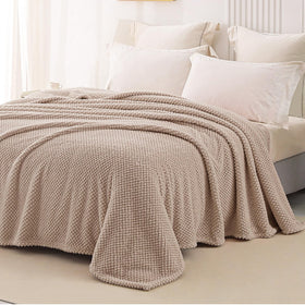 Whale Flotilla camel blanket close up of soft fabric and color