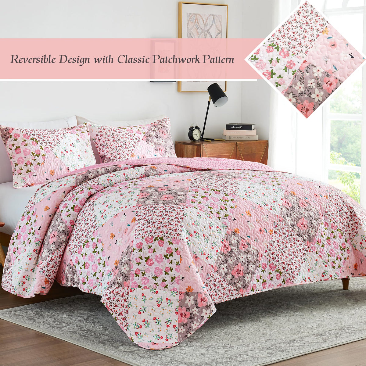 Whale Flotilla reversible quilt floral pattern for versatile styling
