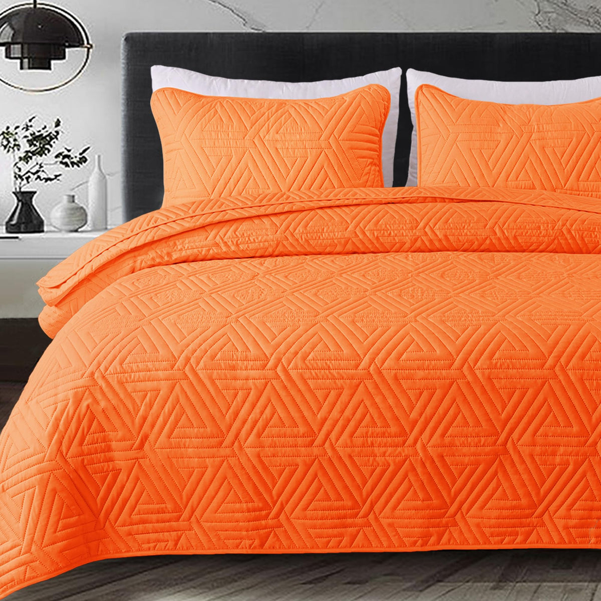 Whale Flotilla soft queen coverlet in orange with plush microfiber