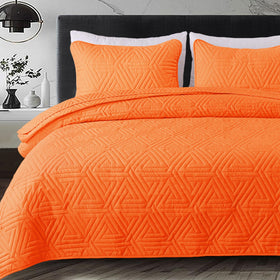 Whale Flotilla soft queen coverlet in orange with plush microfiber