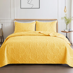 Whale Flotilla soft queen quilt set with damask pattern elevates bedroom decor.