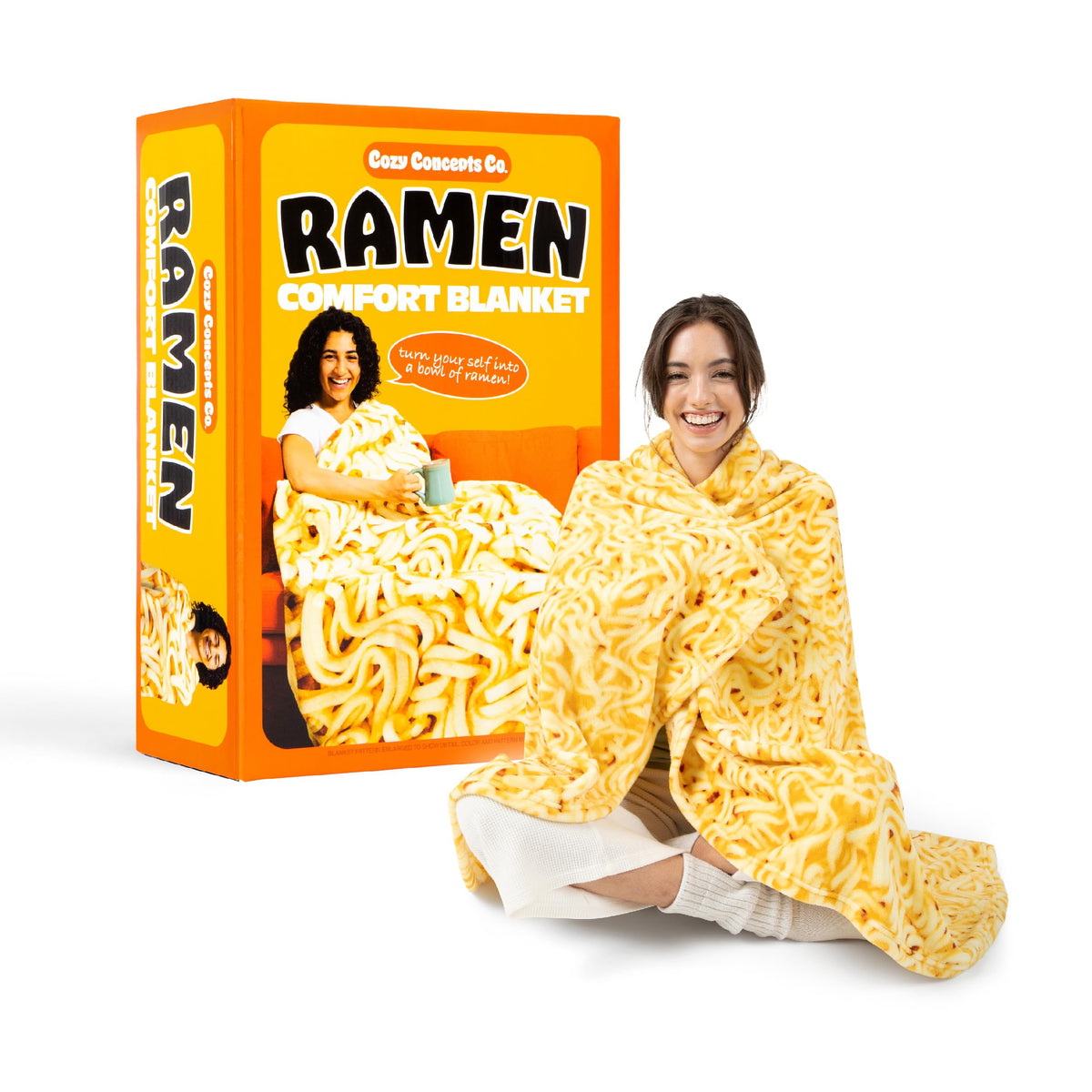 What Do You Meme? Cozy Concepts ramen blanket with giant bowl design for warm, playful lounging.