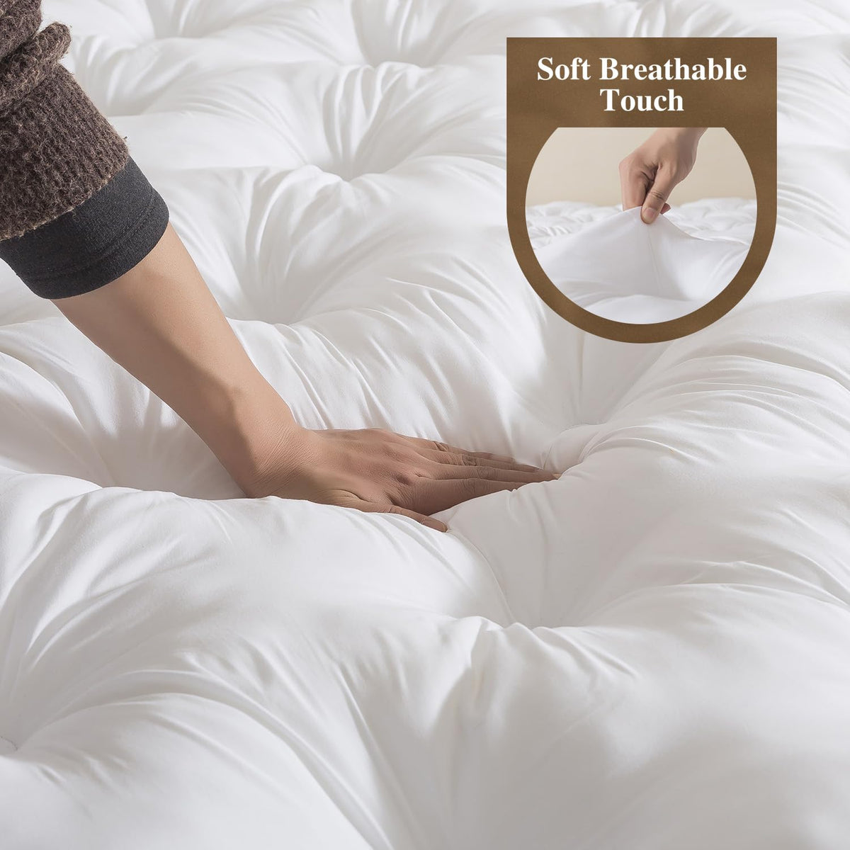 WhatsBedding 2000GSM memory foam fill creates a plush, body-adaptive layer.