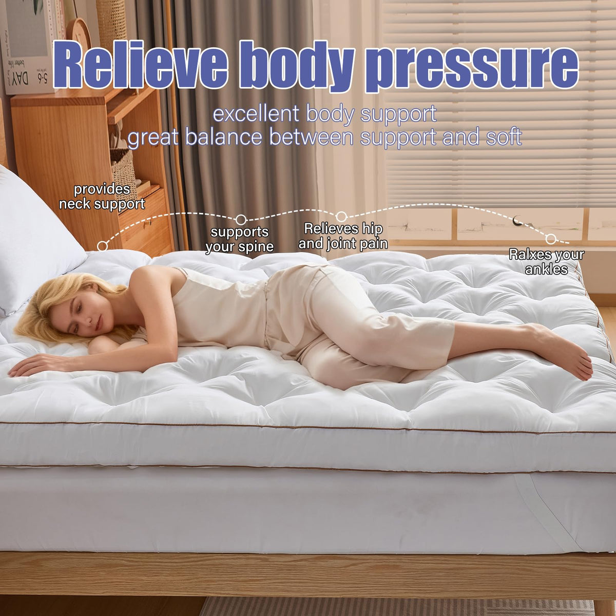 WhatsBedding topper shows a 4 inch thickness for added cushioning