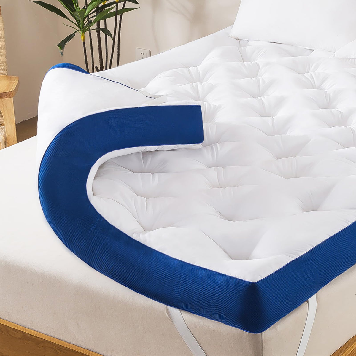 WhatsBedding 5-Inch Memory Foam Topper queen side view shows plush softness and support