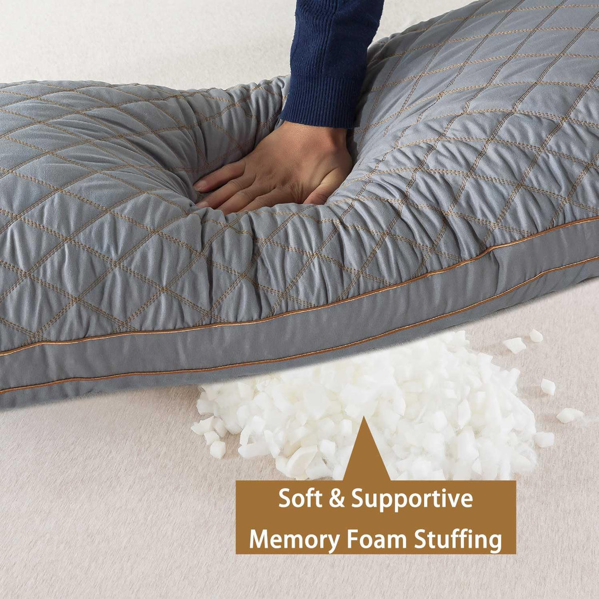 WhatsBedding memory foam pillow diamond-quilted cover texture adds cozy, low-irritation comfort.